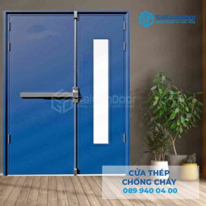 Cửa Thép Chống Cháy 2P1G1 xanh duong